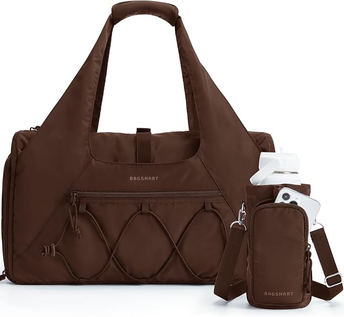 BAGSMART Gym Bag for Women, Lightweight Duffel with Shoe Compartment, Tote Bag with Wet Pocket for Yoga Travel, Chocolate