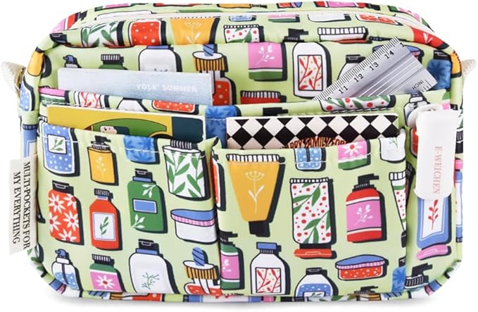 E-WEICHEN Multiple Pockets Portfolio Organizer with Zippered, Makeup Bag Travel Essentials for Women, Simple Waterproof Stationery Pencil Pouch Bag for Journal Office Art Supplies.Green Wash