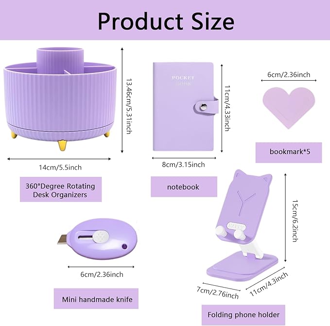 Office Supplies,Desk Accessories,with Stapler, Tape Dispenser,Desk Organizer,Folding Phone Holder,Pen,Journal Notebook,Scissor,Staple Remover,Staples,Clear Tape,Sticky Notes,Paper Clips,Bookmark,Ect