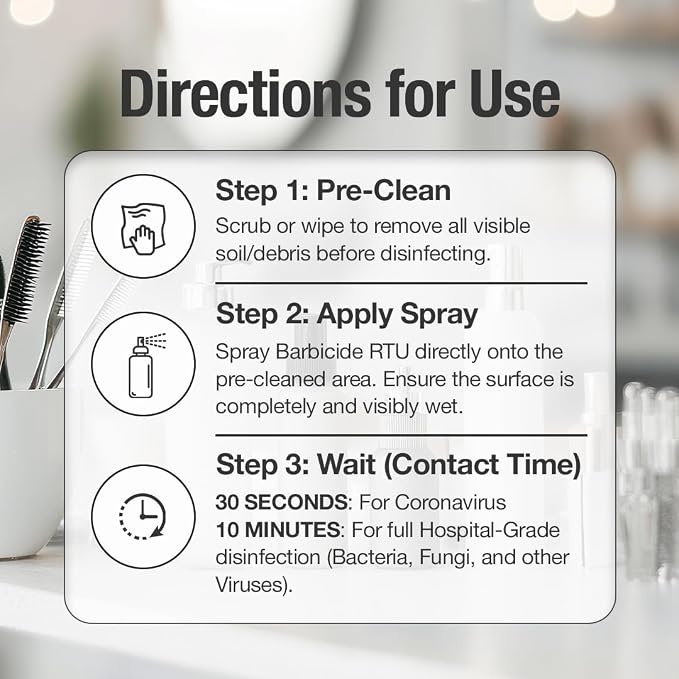 BARBICIDE RTU (Ready-to-Use) Professional Surface Spray, Hospital Grade Cleaner for Salons, Barbershops & Spas, EPA Registered Non-Aerosol Mist for Non-Porous Surfaces, 15 Oz
