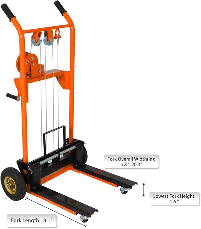 Tory Carrier Material Lift Winch Stacker, 440 lbs Capacity Pallet Stacker, 35.4" Lifting Height, Pallet Truck Dolly, Swivel Casters Lift Table Cart, Forklift with Steel Platform(Orange)