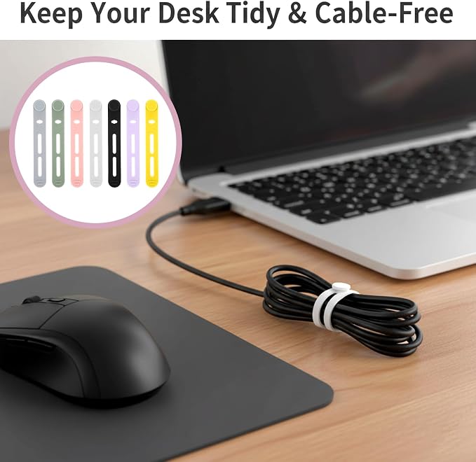 21 PCS Silicone Cable Ties Reusable Data Cable Organizer Silicone Ties Cord Keeper Organizer for Office, Multipurpose Elastic Cables Wire Tie for Bundling Fastening Earphone Phone Charging Cords
