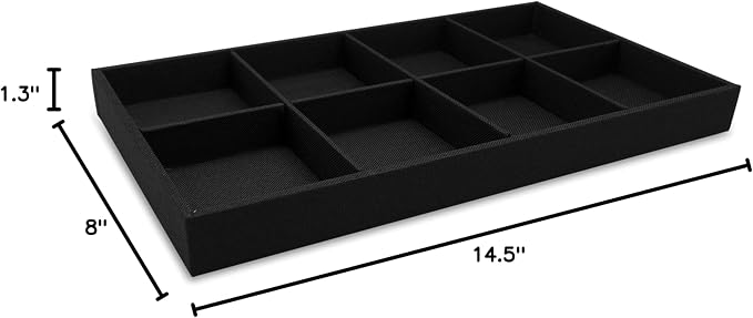 The Display Guys - Stackable Jewelry Tray and Organizer - for Drawers, Dressers, Store Display (8 Compartments, Black Burlap)