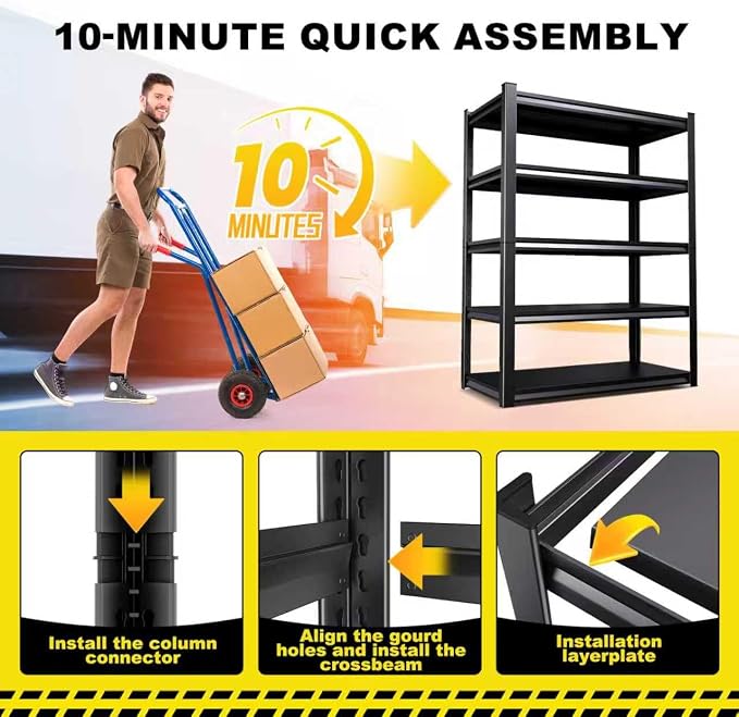 Set of 6 All Metal Garage Shelving - 2050 lbs 5 Tier Storage Shelves, Adjustable Heavy Duty Metal Shelving Unit and Storage Large Rack, Utility Steel Shelf for Warehouse Industrial Pantry 71"x46"x20"