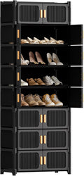 Shoe Rack, 9 Tier Shoe Storage Cabinet with 8 Doors, 27 Pair Plastic Shoe Cabinet with Waterproof, Outdoor Shoe Shelves Organizer for Entryway, Bedroom, Hallway,Living Room, Black