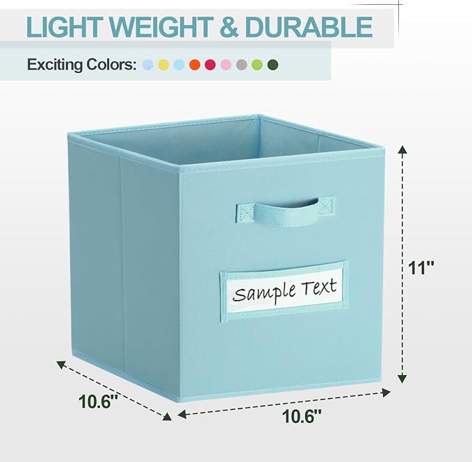 Fabric storage cubes (8 Pack) 11 Inch Cube Storage Bin, cube organizer bins with 8 Labels Window Cards & a Pen, Foldable cube organizer bins and Fabric Storage Box, Sky Blue