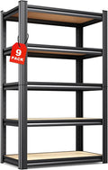 9-Pack Heavy Duty Metal Shelving Units, 71" H x 28" W x 12" D, 5-Tier Adjustable Steel Storage Racks for Garage, Warehouse, Industrial, and Home Organization, 1900 lbs Capacity
