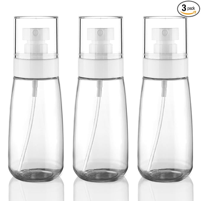 Cosywell Fine Mist Spray Bottle TSA Approved 3.4oz 100ml 3 Pack Empty Cosmetic Refillable Travel Containers Plastic Spray Bottle for Perfume Essential Oils Toners Rose Water Cosmetics (3Clear)