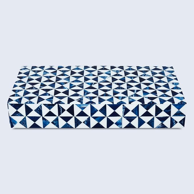 Handicrafts Home Blue and White Decorative Storage Box with Lid– Large Coffee Table Storage Box, Handmade Resin Inlay Wooden Box, Remote Control Organizer, Keepsake Box, Home Decor Storage Box-12x6x2