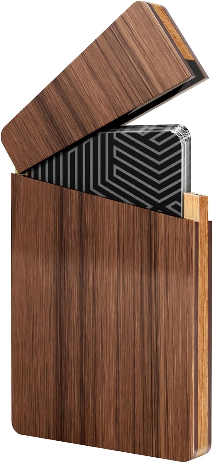 MaxGear Portable Wooden Business Card Holder | Premium Walnut Business Card Case, Slim Magnetic Closure Card Holder for Business & Networking, Holds up to 15 Cards