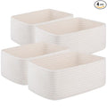 OIASKET 4 Pack Small Storage Shelf Baskets for Organizing, Mini Woven Rope Storage Bins for Towels, Cute Decorative Closet Organizer，Baby Nursery, Gift Empty Baskets -14.17''Lx11.02''Wx6.3''H-White