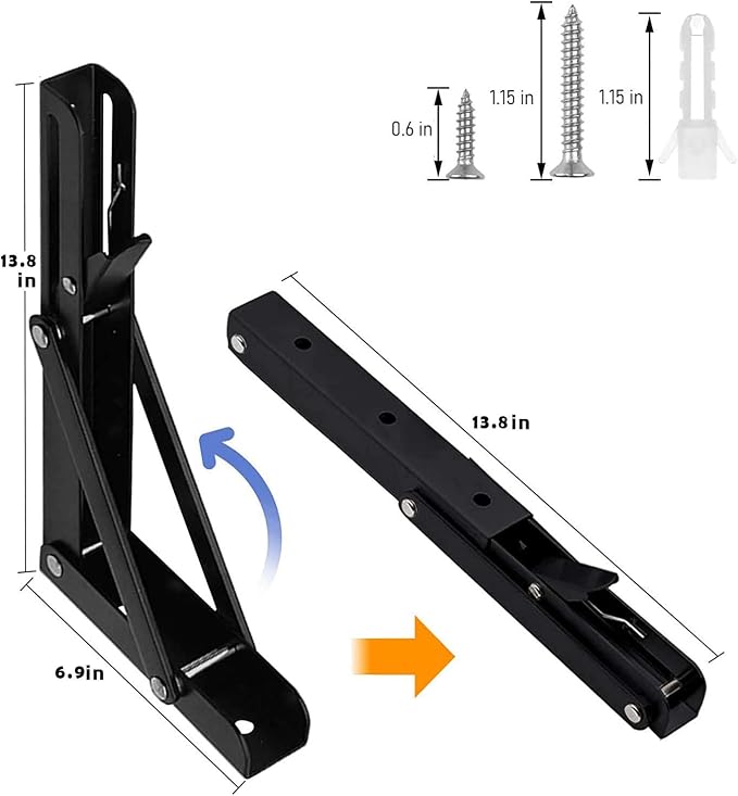 Folding Shelf Brackets - 14 Inch 2 Pcs Heavy Duty Metal Collapsible Shelf Bracket, DIY Wall Mounted Shelf Bracket, Space Saving for Bench