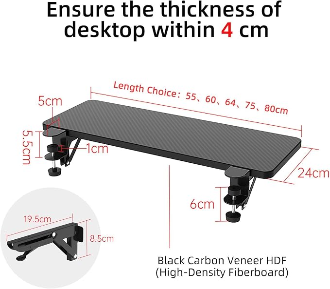 Sisyphy Ergonomics Desk Extender Tray, 21.7x9.5" Punch-Free Clamp on, Foldable Keyboard Drawer Tray, Table Mount Arm Wrist Rest Shelf, Computer Elbow Arm Support