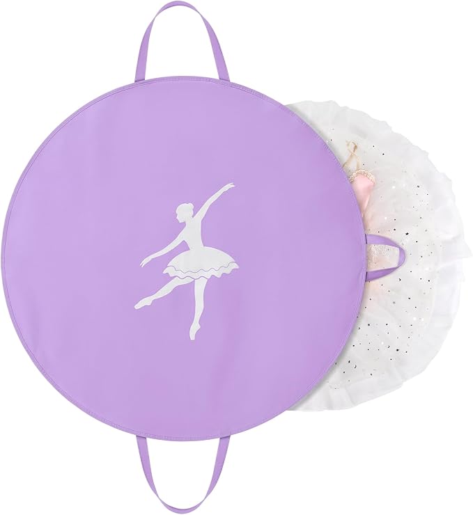 KEEGH 35 inch Girls Tutu Garment Bag Pancake Dance Bag, Purple | Foldable, with Handle Strap, Ballet Tutu Bag, Dance Costume Garment Bag for Hanging Clothes and Dance Competition