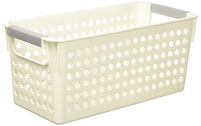Basicwise Set of 3 White Rectangular Plastic Storage Basket with Easy-Grip Handles Ventilated Organizer Bin for Bathroom Pantry Closet Laundry Kitchen Shelf Countertop & Home Organization Essentials