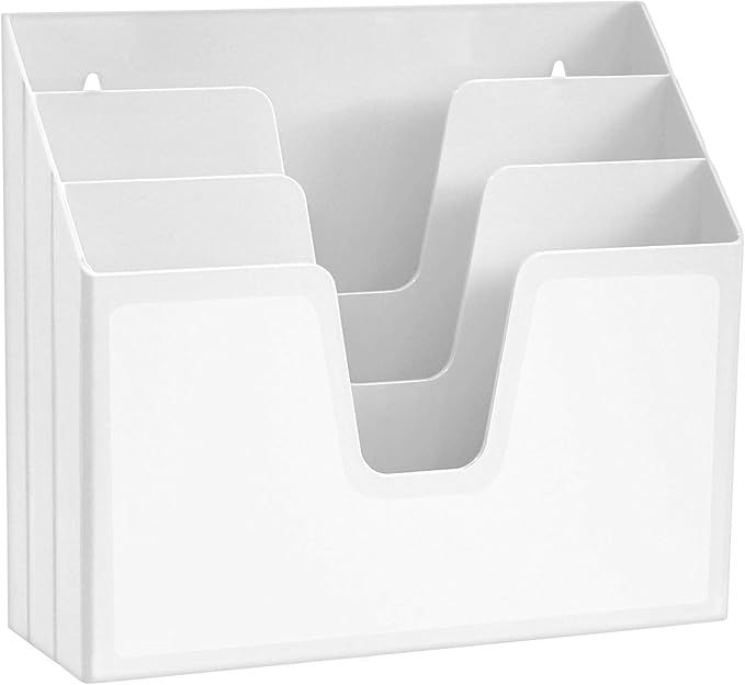 Acrimet Horizontal Triple File Folder Holder Organizer, Open Top Desktop Document Sorter for Letter Size Papers & Folders, Plastic (White) | 3 compartments to separate and organize documents, folders and papers