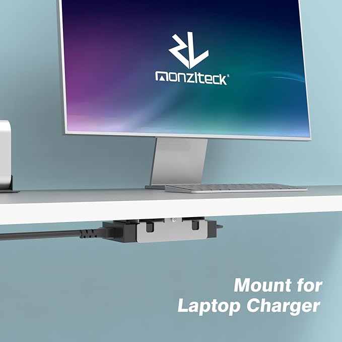 Monzlteck All-Metal Adjustable Width Power Strip/Laptop Chargers Holder Mount - Under Desk or Wall Mountable Universal Organizer for Power Strips, Laptop Chargers & Cable Management (Large)