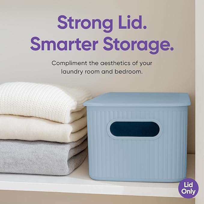 Superio Ribbed Collection - Decorative Plastic Basket Open Home Storage Bins Organizer, Blue (Parent) Container Boxes for Organizing Closet Storage Bins for Shelves (Lid - Medium (5 Liter), 6 Pack)