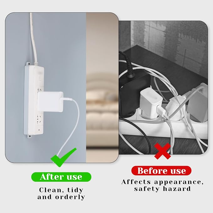 Giantree 6 Pack Self Adhesive Power Strip Holder, Power Strip Holder Desktop Mobile Punch Free Socket Holder, Desktop Socket Fixer for Kitchen Home Office and Cable Management(White)