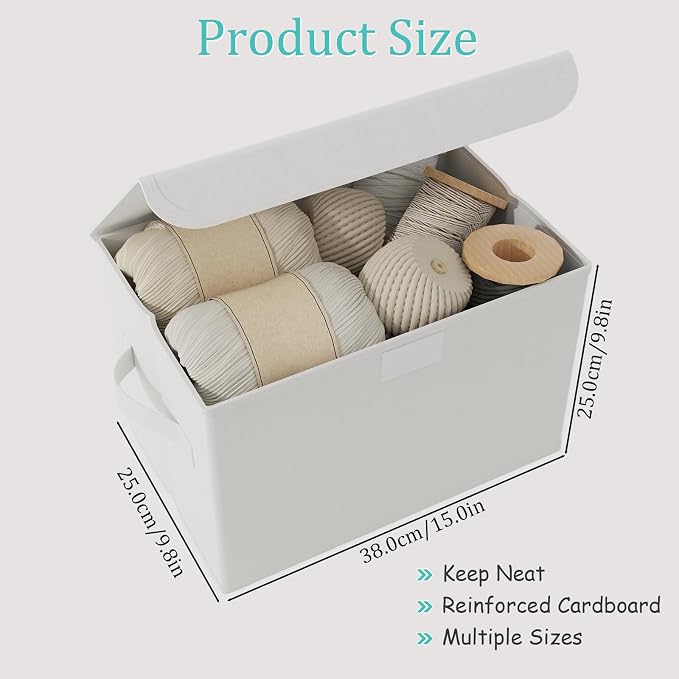 Storage Bins with Lids for Organizing, 4 Pack, White, 15x9.8x9.8 In | Closet Boxes with 2 Carrying Handles and Sturdy Heavy PP-board, Home Organizers Cubes for Clothes, Towels, Blanket