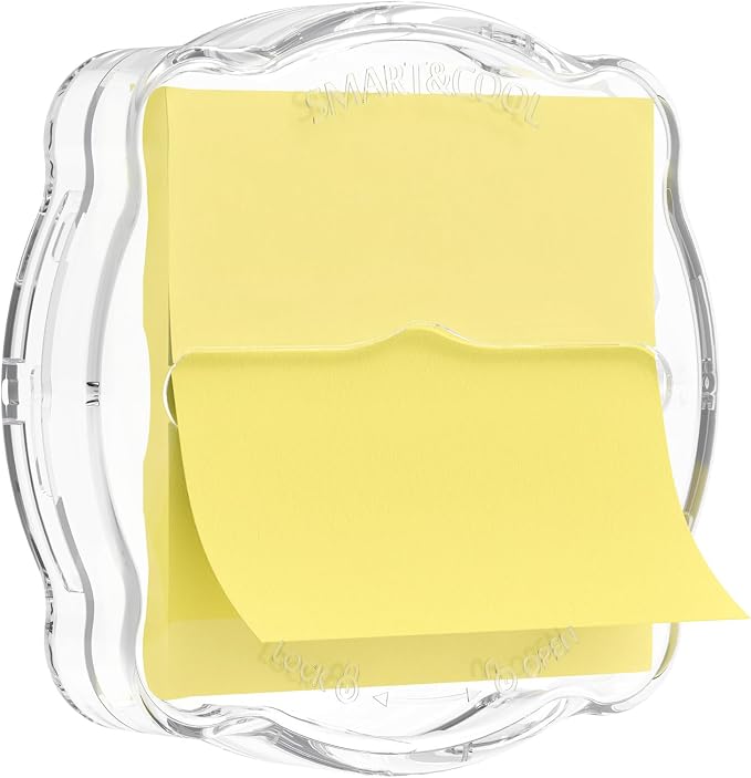 SMART&COOL Magnetic Pop-Up Note Dispenser for 3 x 3 in Accordion-Style Sticky Notes, Sticky Note Holder for Fridges, File Cabnets or Office Supplies, Includes 50 Sheets of Sticky Notes, Clear