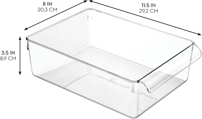 iDesign Fridge Storage Bin with Handle, Set of 2, Clear | Fridge Tray, For Cheeses and Snacks