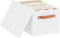 Fabric Storage Box with Lid, Foldable Storage Bin for Shelves, Decorative Closet Organizer with Handles, White, 15 x 9.8 x 8.3 Inch,1-Pack