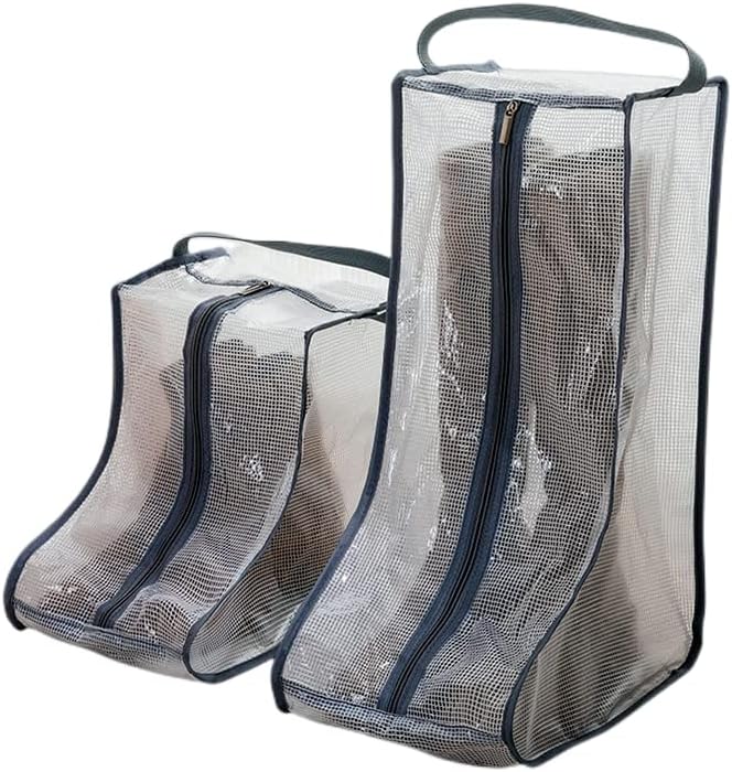 2 Set Black Edge Shoe Storage,Portable Short Boots & Tall Boots Storage | Protector Bag, Shoe Dust Bags & Sleeves for Travel,Clear Boots Cover, Shoes Packing Organizers for Adult Sneakers