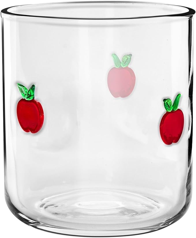 14 Ounce Icon Juice Glasses, Aesthetic Cocktail & Old Fashioned Drinking Glasses, Iconic Clear Glass Cups for Women, Sister, Friend & Party Gifts (Apple)