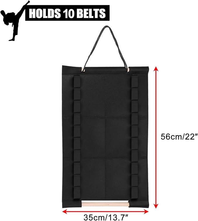 JUXYES Wall Hanging Martial Arts Belts Organizer, Portable Karate Belt Display Holder with Medals Hanging Stick, Lightweight Hanging Taekwondo Belt Display Holder for Martial Arts Learner