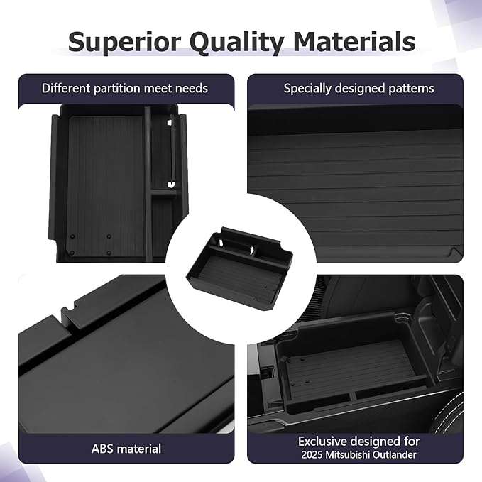 LUWU Center Console Organizer Compatible with 2025 Mitsubishi Outlander Interior Accessories Armrest Storage Box Glove Organizer Tray Insert ABS Material Armrest Box[NOT FOR 2025 Outlander PHEV&Sport]