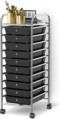 DREAMADE Rolling Cart with Storage Drawers, Utility Cart with Removable Plastic Drawers, Lockable Wheels, Art Cart for Classroom Organization Art Supplies Office Scrapbook (10 Drawers, Black)