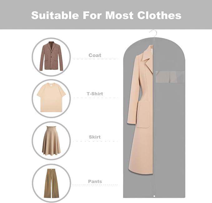 Dress Bags for Gowns Long, 60'' Garment Bags for Hanging Clothes, Suit Bag Cover for Storage and Travel (Grey)