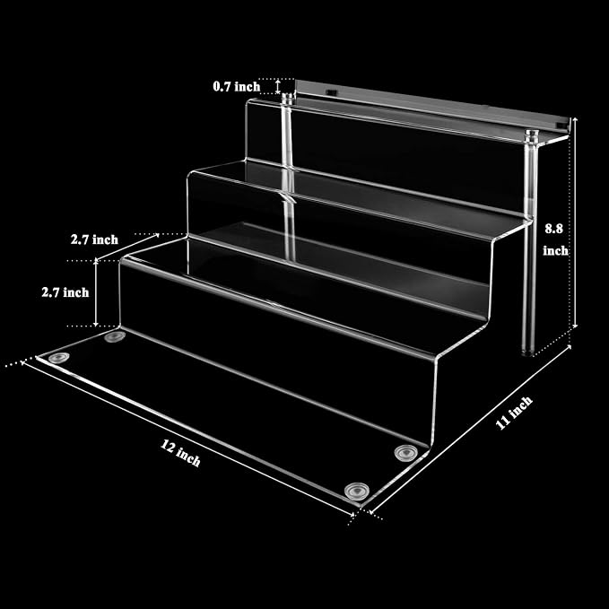 12 X 9 in Acrylic Display Risers Shelf for Pops Figures, Clear 4-Step Display Stand for Display Or Collection (large-4 pack)