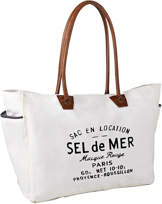 Lamyba Sel De Mer Canvas HandBag Upcycled Canvas Leather Tote Bag