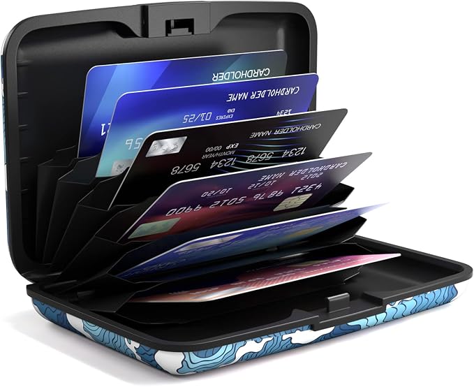 Credit Card Holder for Women, Small RFID Metal Credit Cards Wallets Cute Business Card Holder Pocket ID Case, Blue Sea Wave