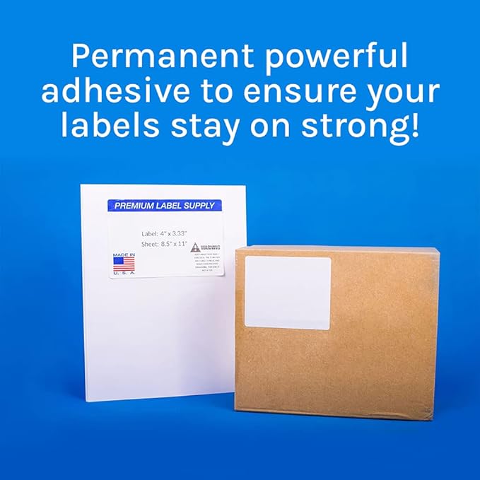 Premium Label Supply White Sticker FBA Labels – 4" x 3.33" – Laser/Inkjet Compatible – (6 per Sheet), 500 Sheets - 3,000 Total Adhesive Labels
