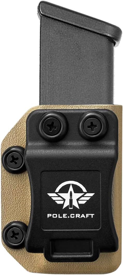 POLE.CRAFT IWB/OWB Magazine Holster Kydex - Mag Carrier Fits: 9mm .40 Double Stack / 9mm .40 Single Stack - P365 1911 Glock 19 19X 17 26 27 28 43 22 23 25 26 27 31 32 33 34 35 37 38 Glock43X .. Mag