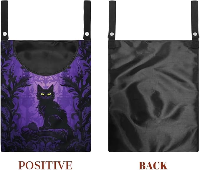 Black Cat Laundry Clothespin Bags Hollween Hanging Storage Organizer 12 x 14.5 Inch Clothes Pin Bag Waterproof Clothespin Bag Clothespins Holder Large Opening and Hanging Rope