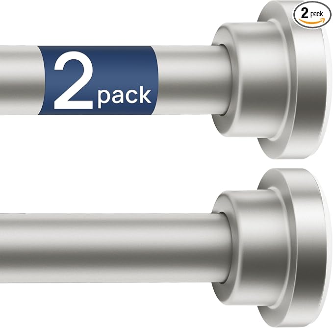 ENJOYBASICS 2 Pack Adjustable Spring Tension Curtain Rods 32 to 78 Inches, Stainless Steel Nickel Shower Rod No Drilling for Window, Bathroom, Closet, Room Divider, 7/8" Diameter