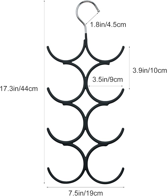 Yizhi Scarf Hanger Organizer Holder, No Snag Belt Rack Tie Hanger Sturdy 8 Hook Space Saving Closet Accessory Organizer for Scarves, Ties, Belts, Shawls, Pashminas and Jewelry (1, Black)