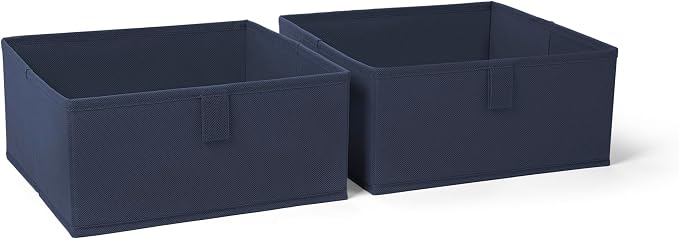 RiverRidge Kids 2pc Folding Storage Bins Set - 10.5” Bin Organizers with Handles - Navy Closet Organizers & Storage for Toys, Games, Shoes - Foldable Cube Storage Organizer Bins for Playroom, Nursery