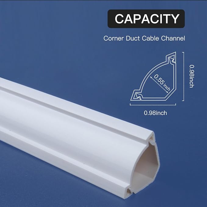 Corner Cable Hider, 157in Cable Concealer, Paintable Cord Cover for Wall, Corner Cable Management Kit, Wire Raceway for Floor Baseboard, Ceiling, 10XL15.7in, White