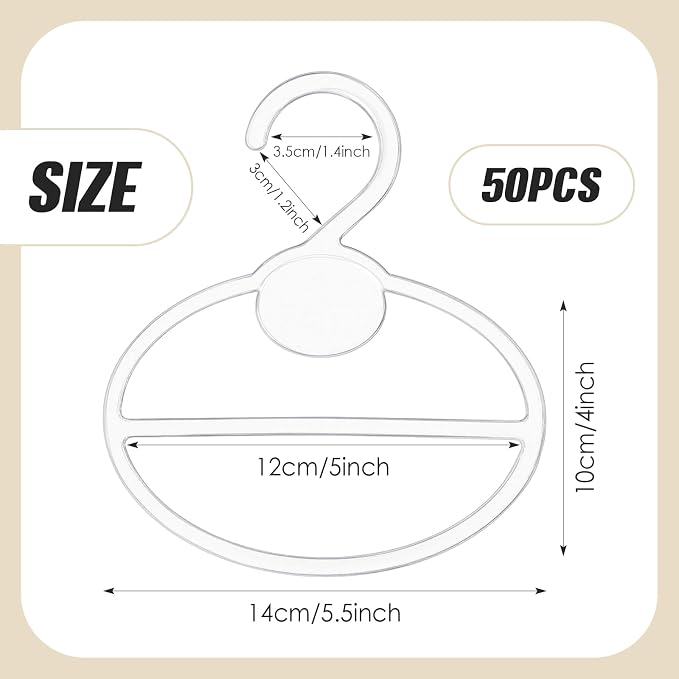 FoldTier 50 Pcs Scarf Hanger Plastic Holder Organizer Space Saving Scarf Organizer Clothes Hanger for Scarves Headscarves Clothing Sorting Storing (Clear)