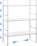 Expandable Kitchen Cabinet Shelf Organizer Rack Heavy Duty Metal Spice Rack Stackable Kitchen Counter Storage Shelf for Kitchen Cabinet Pantry Bathroom (White - 16.5"-27" L x 10.2" W x 9.6" H - 3Pack)