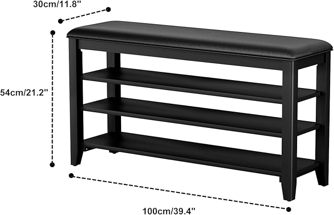 Taitiy Shoe Rack Bench Entryway Storage, Shoe Organizer Bench for Entryway, Ideal for Front Doors Entrances Hallway Mudroom Featuring Rubberwood and 3 Height-Adjustable Removable Shelve