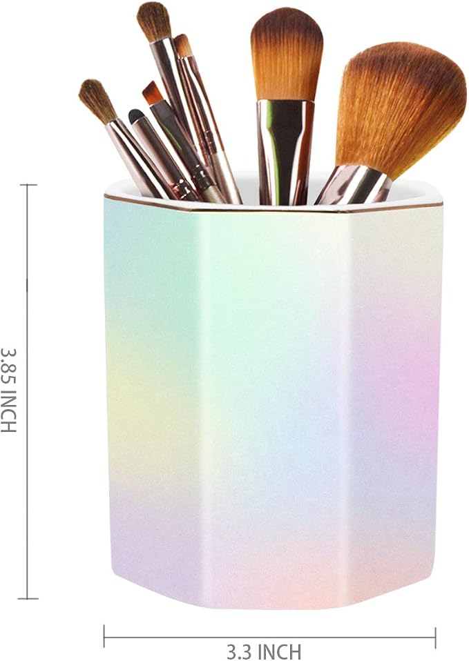Pen Holder for Desk, Pencil Cup Holder Desktop Stationery Makeup Brush Organizer for Girls Durable Ceramic Desk Organizer for Office, Classroom, Room, Colorful