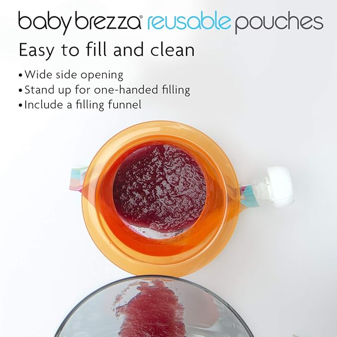 Baby Brezza Reusable Baby Food Storage Pouches,7oz - Make Organic Food Puree for Kids or Toddlers and Store in Refillable Squeeze Pouches,Bulk Set is Freezer Safe & Washable,10 Count (Pack of 2)