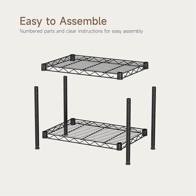 Golpart Small 2 Tier Shelves Storage Wire Shelving Unit Metal Shelf Gasket | 2 tier Shelving Adjustable Organizers Storage Shelving for Bathroom Laundry Room Kitchen Pantry 11.7”D x 17.7”W x 12”H Black