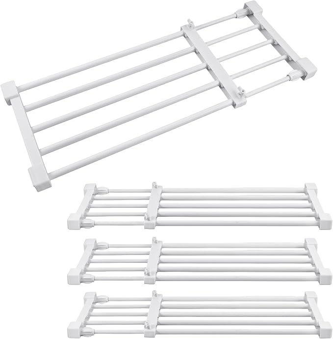 Geetery 4 Pcs Closet Tension Shelf Metal Expandable Closet Shelf Dividers Adjustable DIY Shelf Separators in Closet Tension Rod Storage Rack for Cabinet Kitchen Wardrobe (19.7''-31.5'' X 9.45'')